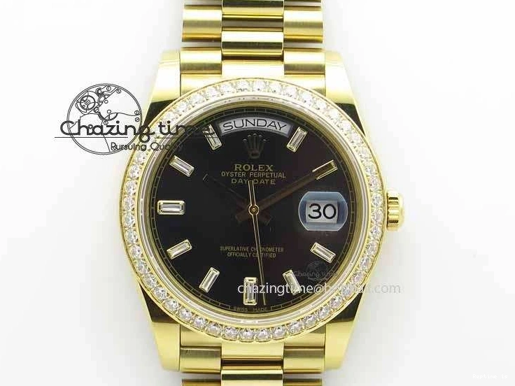 0106 Day Date 40mm YG BP Maker Best Edition Black Dial Diamond Bezel On YG Bracelet A Soft 3681